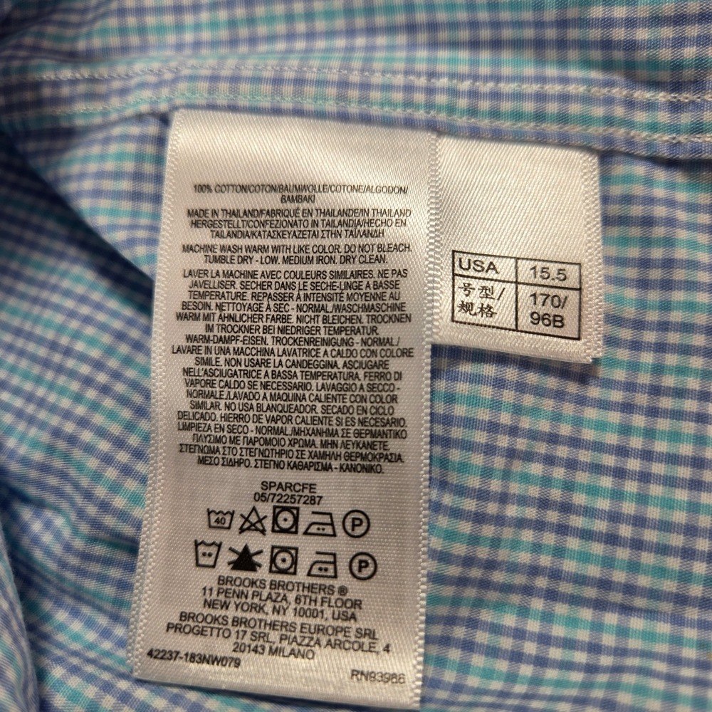 Brooks Brothers 1818 Regular Fit Blue Micro Check Cotton Dress Shirt 15.5 32/33 - Picture 8 of 8